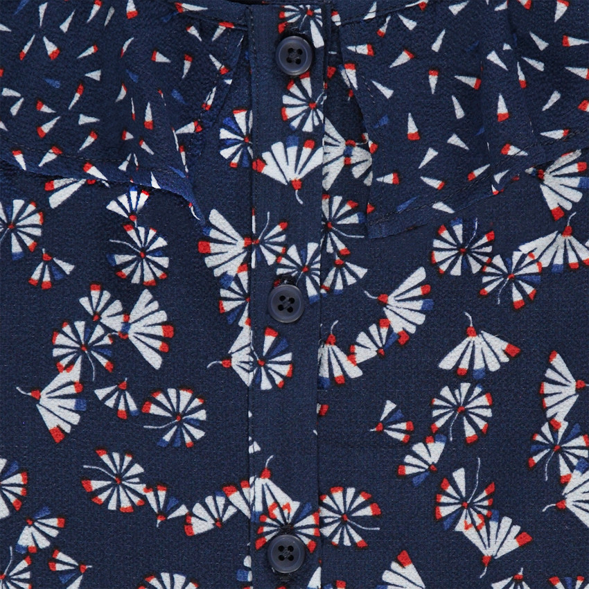 Εμπριμέ κρεπ φόρεμα με βολάν στη λαιμόκοψη 