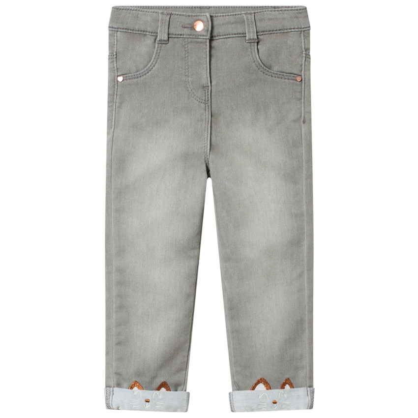 Jean effet used à chats brodés et poches 