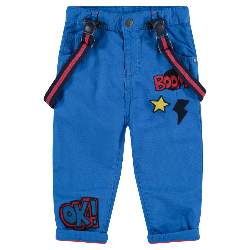 Βαμβακερό παντελόνι νηματοβαφή με ζέρσεϊ επένδυση και αφαιρούμενες τιράντες 