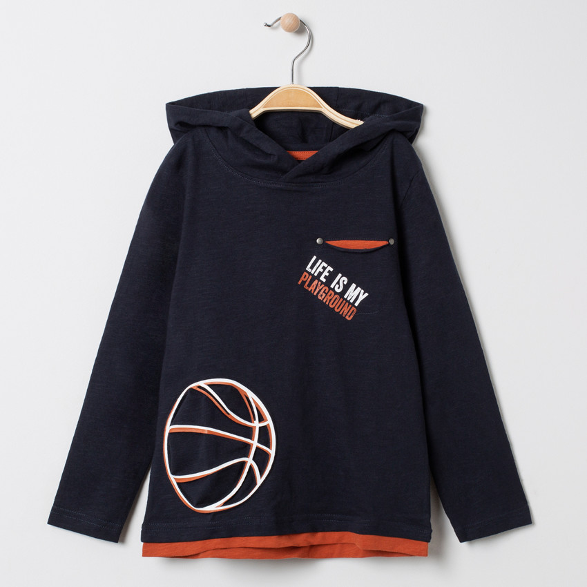 T-shirt manches longues à capuche print ballon 