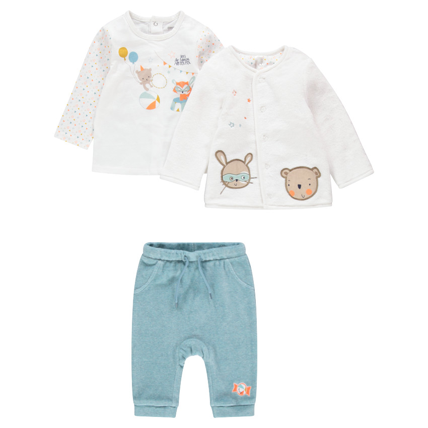 Σύνολο βελούδινο παντελόνι, μπλούζα με στάμπα και γιλέκο από λεπτό sherpa 