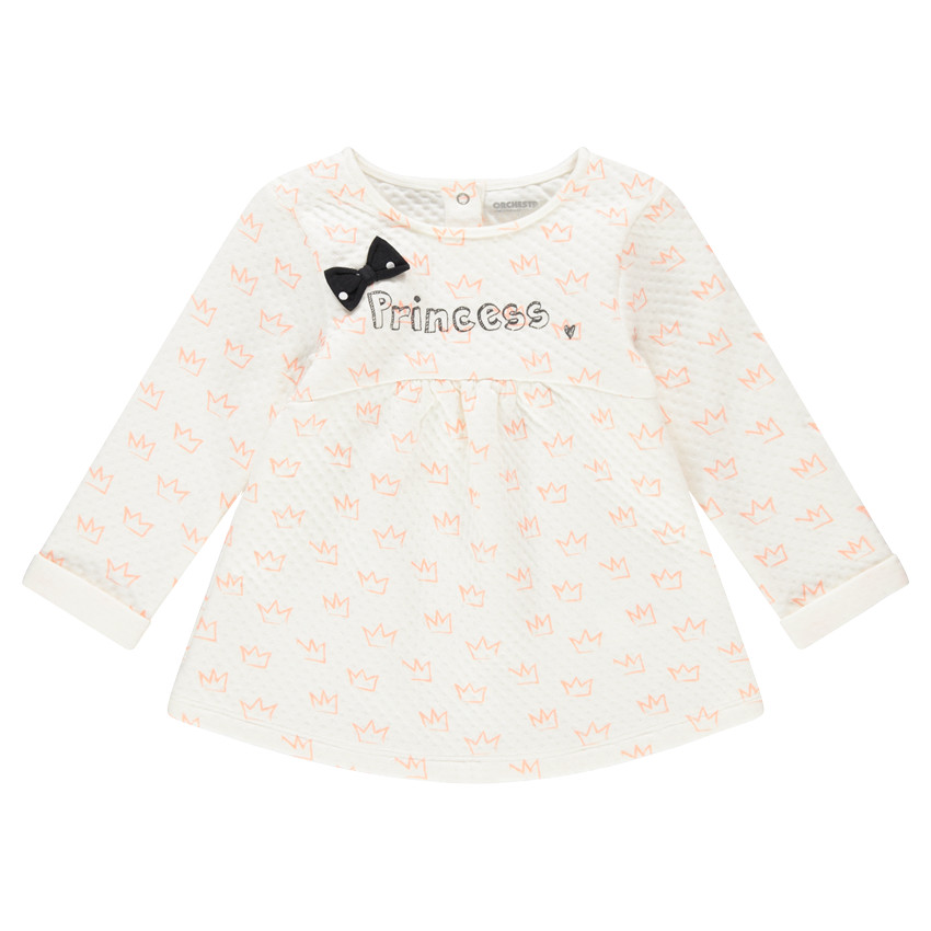 Μακρυμάνικη τουνίκ από βαμβακερό γκοφρέ ύφασμα με τυπωμένα στέμματα σε όλη την επιφάνεια 