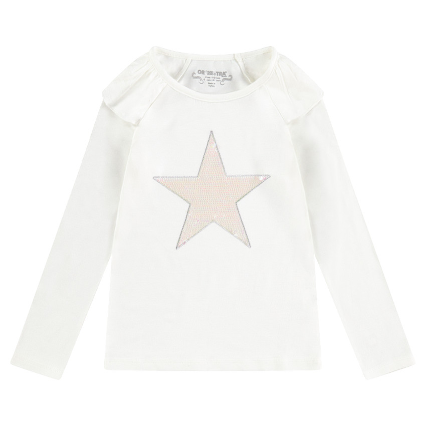 Μακρυμάνικη μπλούζα με βολάν στους ώμους και αστεράκι από πούλιες 