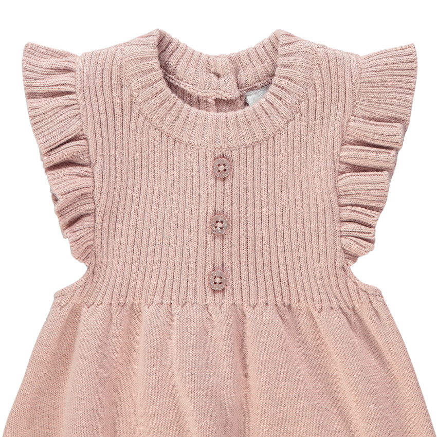 Ολόσωμο πλεκτό φορμάκι με βολάν στα μανίκια και φλοράλ κέντημα 