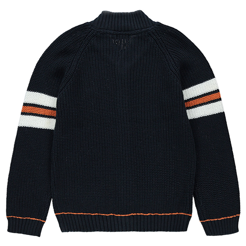 Παιδικά - Πλεκτή ζακέτα με χοντρή πλέξη και ζακάρ λωρίδες σε αντίθεση 