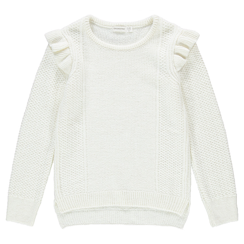 Πλεκτό πουλόβερ με βολάν στα μανίκια 