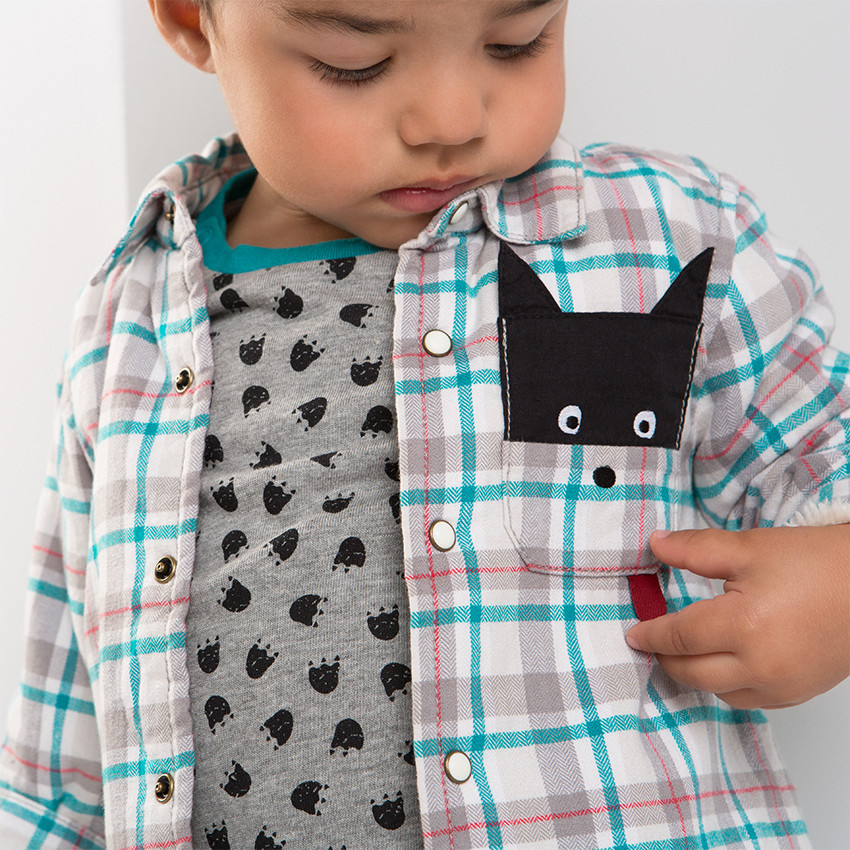 Φανελένιο καρό πουκάμισο με επένδυση από sherpa και φαντεζί τσέπη 