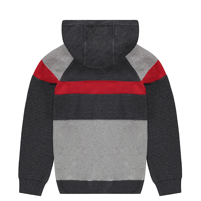 Παιδικά - Πλεκτό σε φαντεζί πλέξη με κουκούλα και λωρίδες σε αντίθεση 