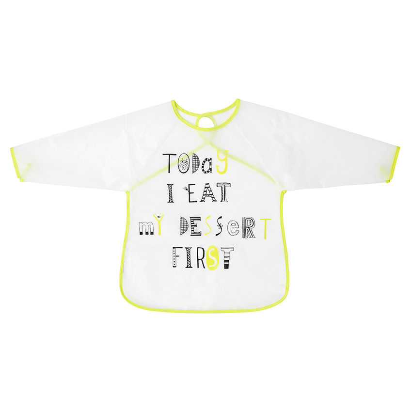 Σαλιάρα με μακριά μανίκια από πλαστικό με διακοσμητικά στάμπα 