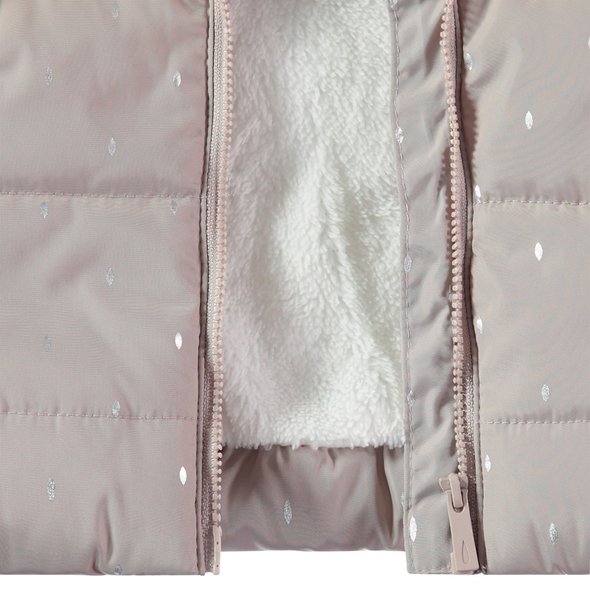 Καπιτονέ μπουφάν πουά με αφαιρούμενη κουκούλα και επένδυση φλις 