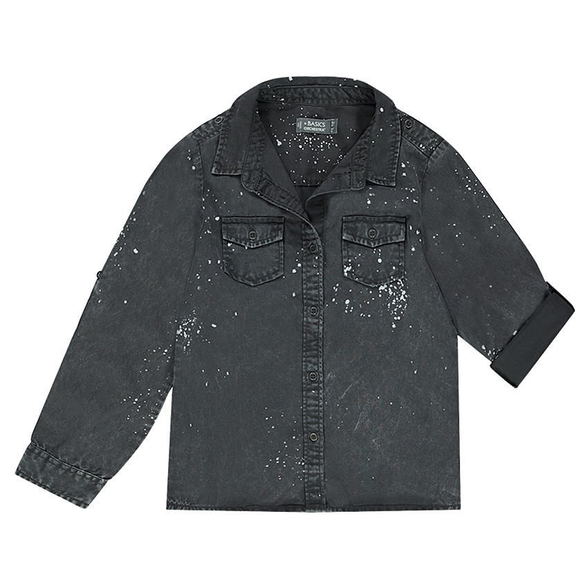 Παιδικά - Πουκάμισο από tencel με μανίκια που γυρίζουν και μοτίβο με εφέ κηλίδες 