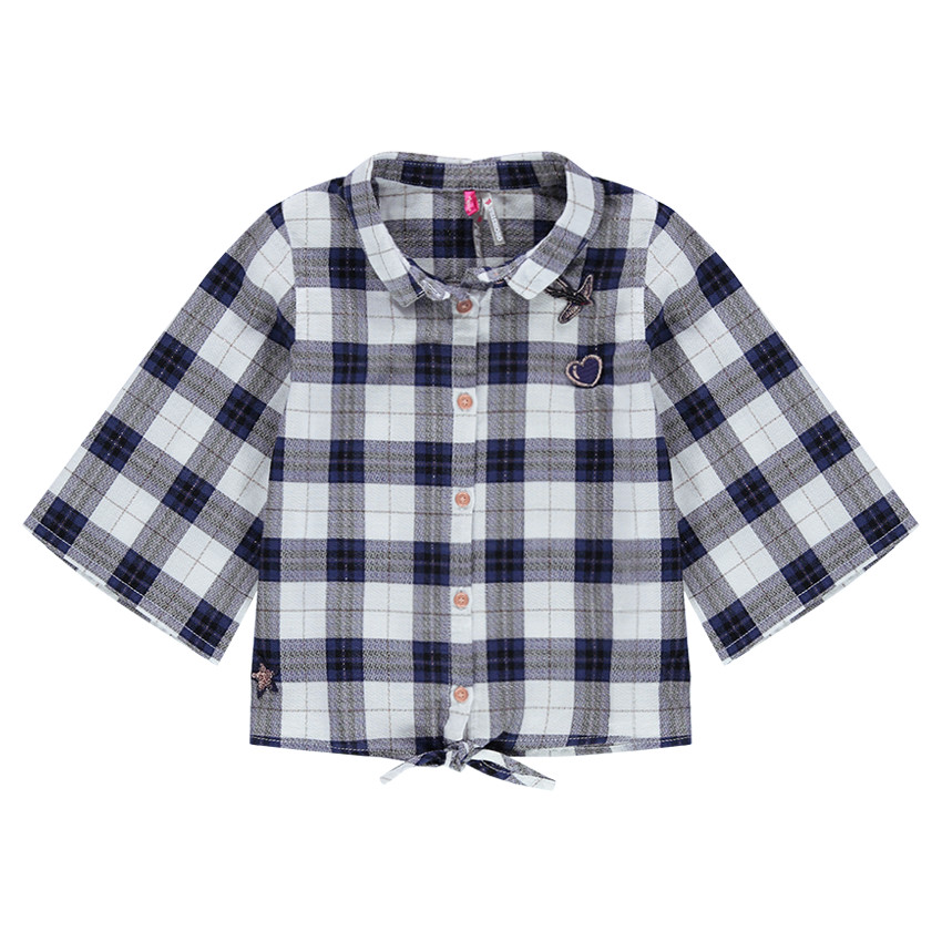 Πουκάμισο καρό με εβαζέ μανίκια 3/4 και σήματα 