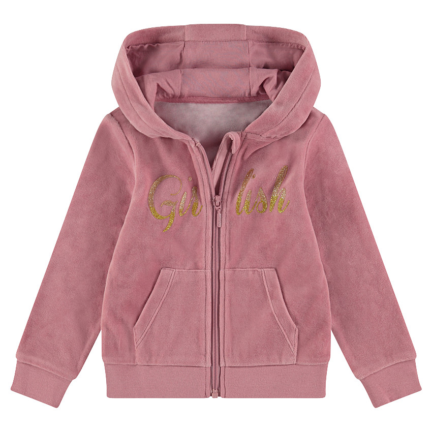 Βελουτέ ζακέτα με κουκούλα και λέξη από γκλίτερ 