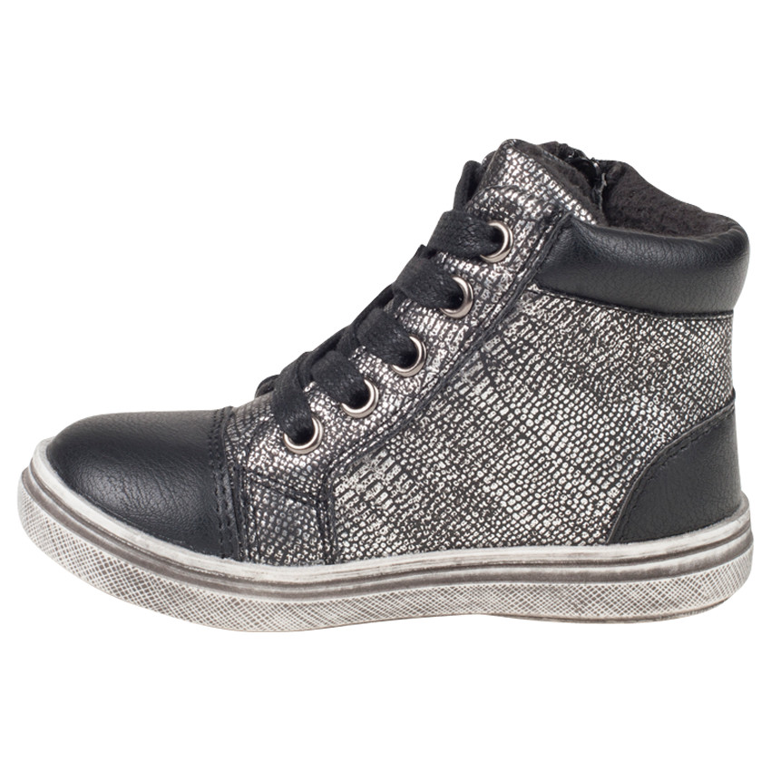 Bottillons argentés effet craquelé à zip et lacets 