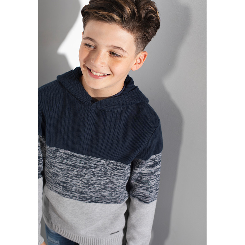 Παιδικά - Τρίχρωμο πουλόβερ με κουκούλα 