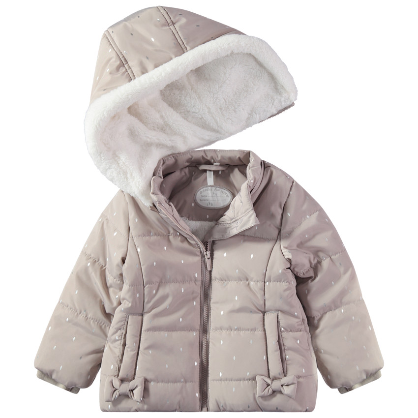 Καπιτονέ μπουφάν πουά με αφαιρούμενη κουκούλα και επένδυση φλις 