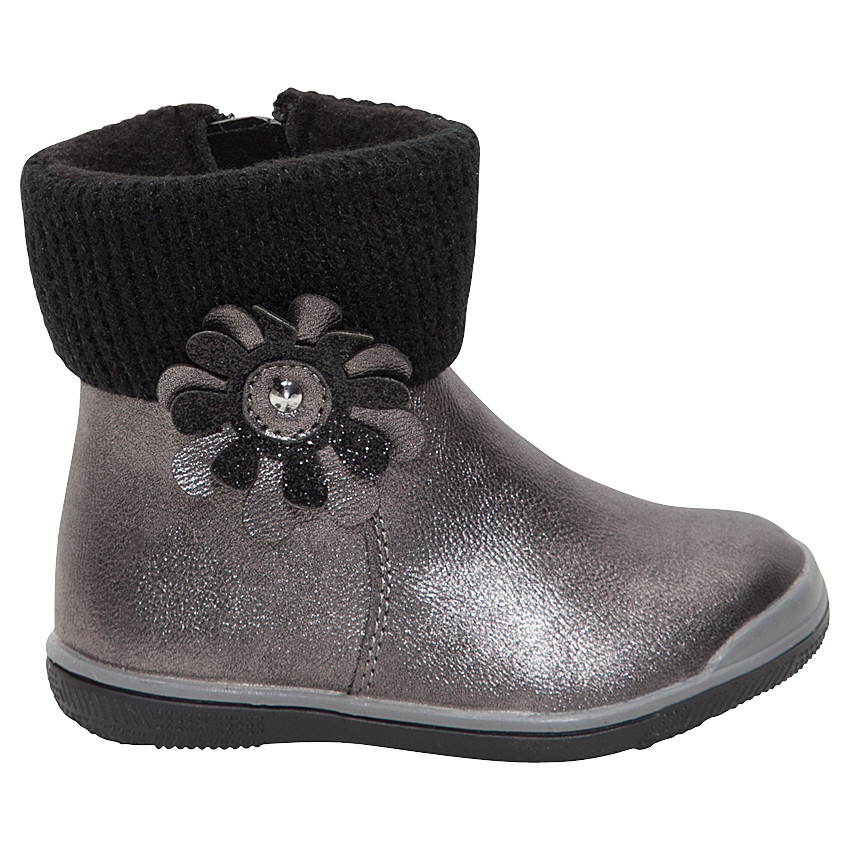 Ασημί μποτάκια με απλικέ λουλούδι και πλεκτό ύφασμα στο άνοιγμα 