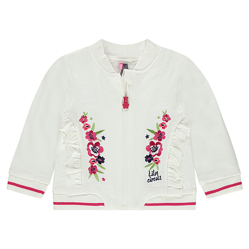 Φανελένια ζακέτα με κεντημένα λουλούδια και βολάν 