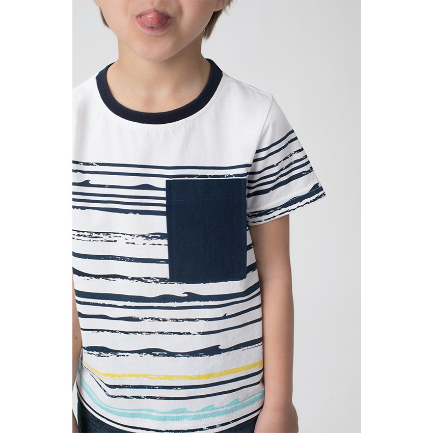 Κοντομάνικη μπλούζα από ζέρσεϊ με κυματιστές ρίγες και τσέπη 