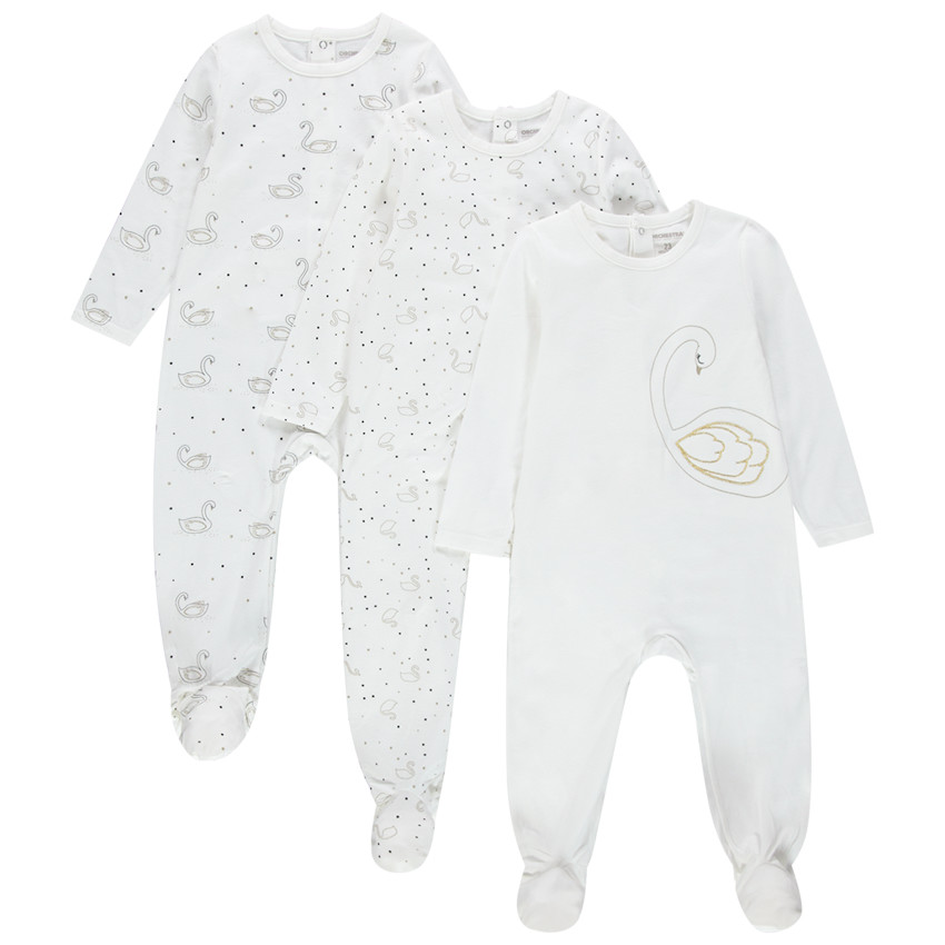 Lot de 3 dors-bien en jersey pour bébé fille imprimés cygnes 