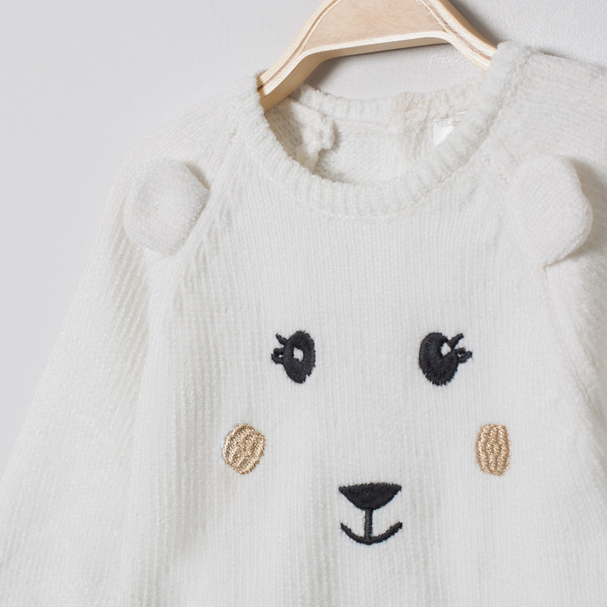 Robe en tricot à ourson brodé et ouverture boutonnée au dos 