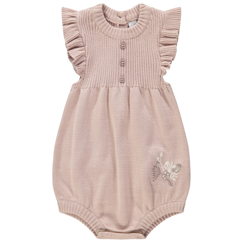 Ολόσωμο πλεκτό φορμάκι με βολάν στα μανίκια και φλοράλ κέντημα 