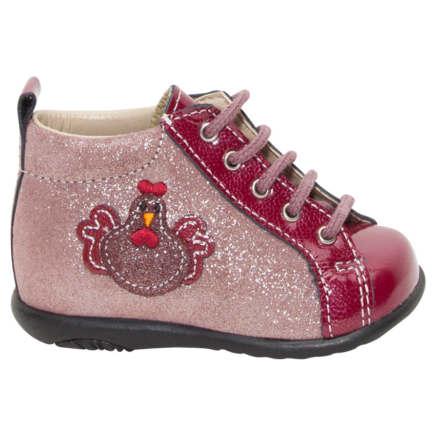 Μποτάκια δερμάτινα με παγιέτες και μπάλωμα ένα κοτοπουλάκι 