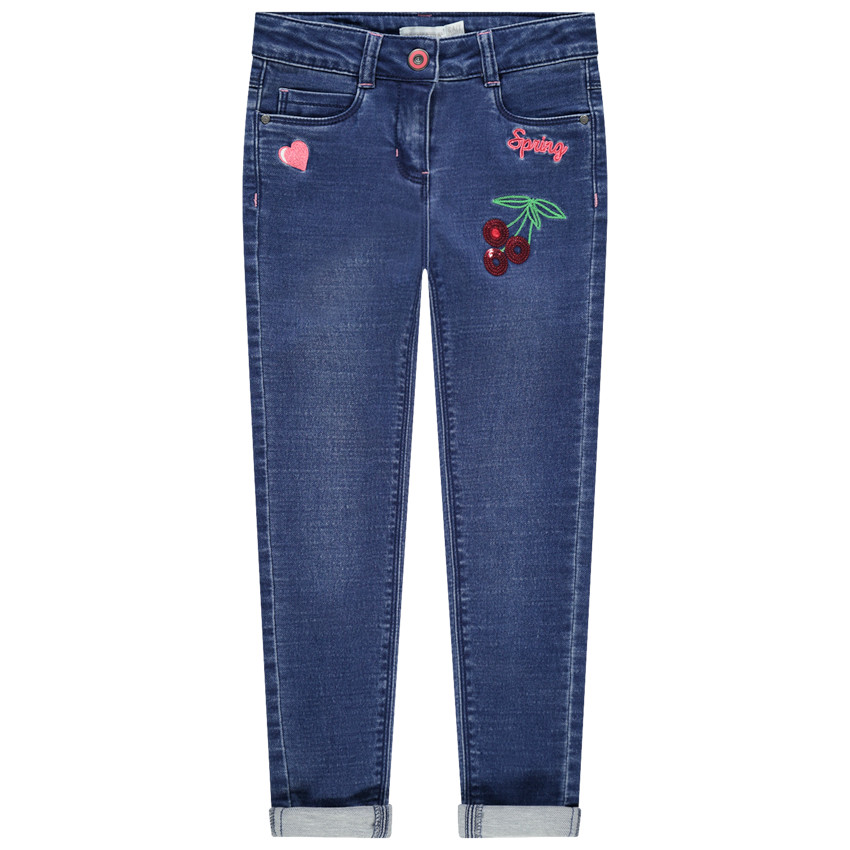 Jean slim effet used à broderies et sequins 