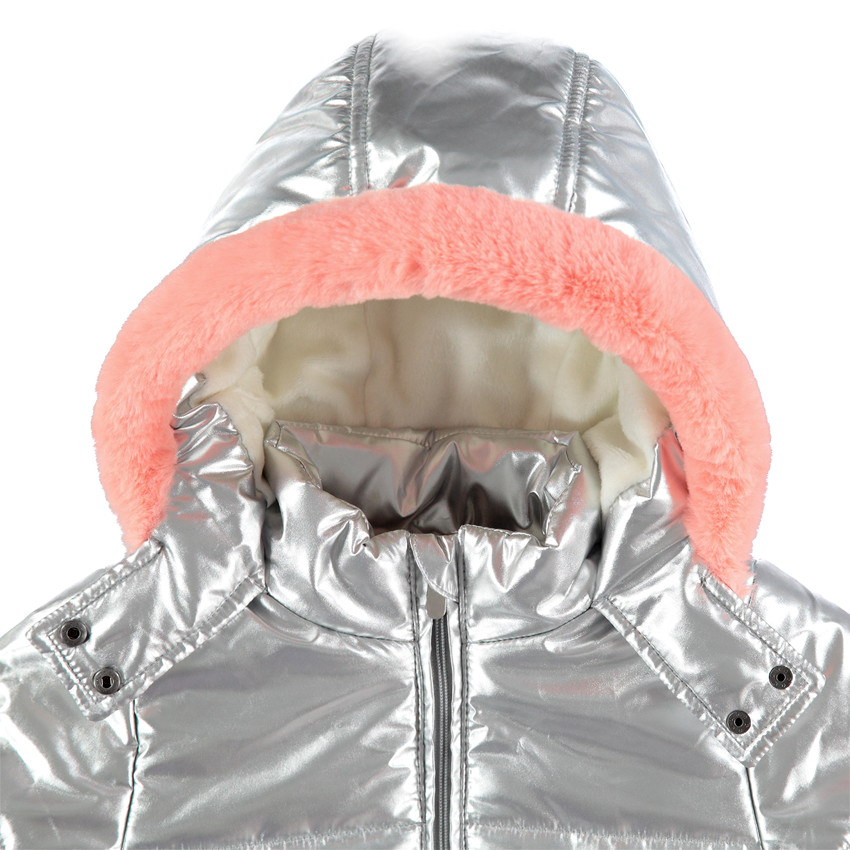 Ασημί μπουφάν με κουκούλα και επένδυση από sherpa 
