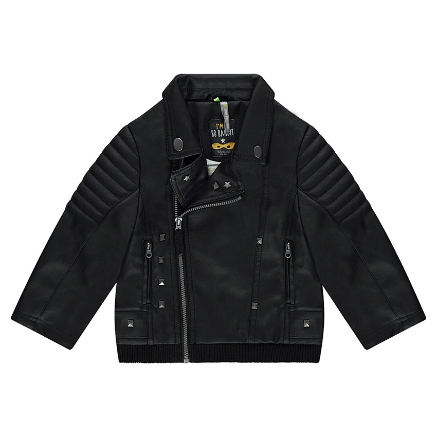 Τζάκετ perfecto σε απομίμηση δέρματος με μεταλλικά τρουκ και τυπωμένο κείμενο στην πλάτη 