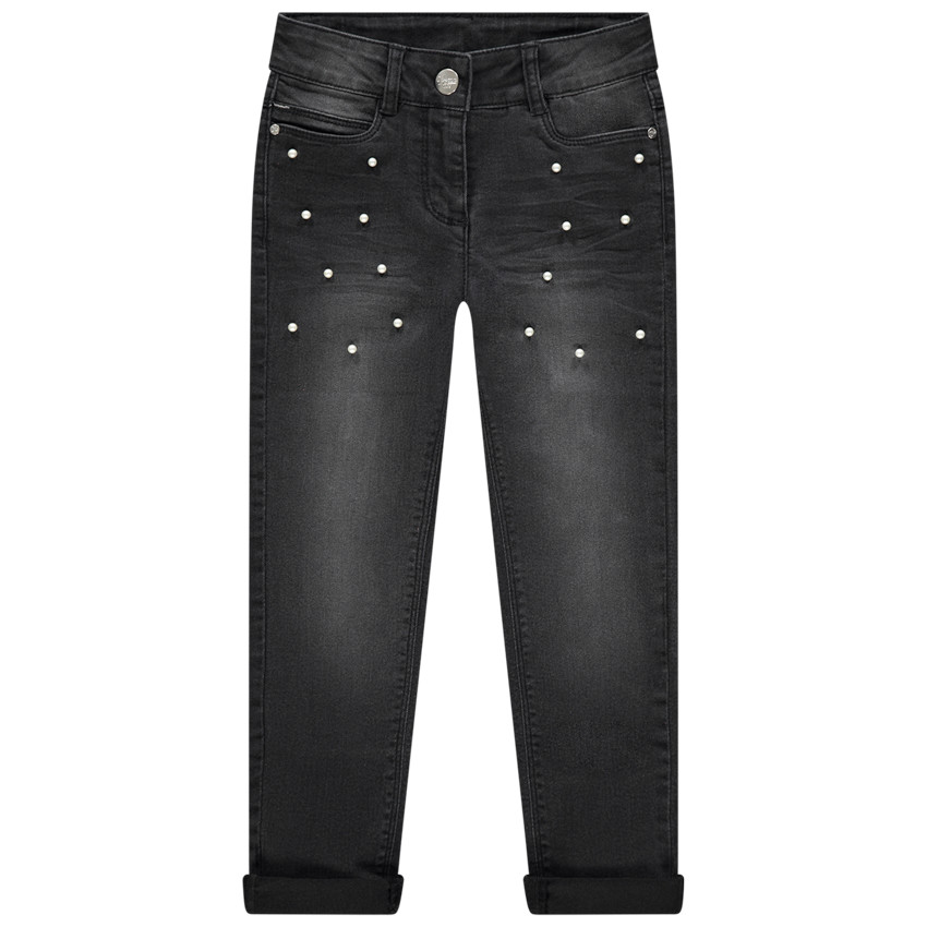 Jean slim effet used à perles fantaisie 