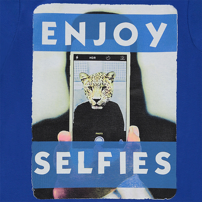 Μακρυμάνικη μπλούζα από μονόχρωμο ζέρσεϊ με διακοσμητική στάμπα 