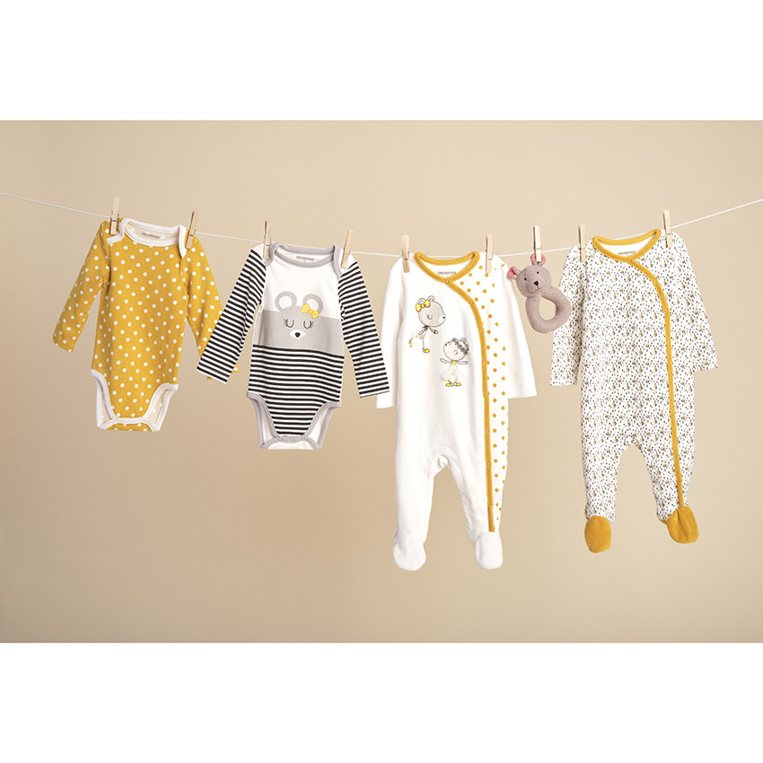 Σετ με 2 φορμάκια ύπνου βελουτέ με μοτίβο με ποντικάκια και κίτρινες νότες 