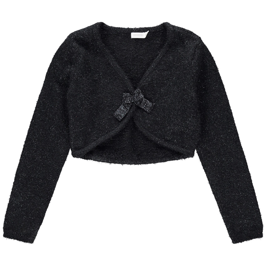 Παιδικά - Πλεκτή ζακέτα με γυαλιστερό νήμα και φιόγκο μπροστά 