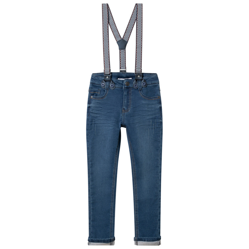 Jean effet used à bretelles amovibles 