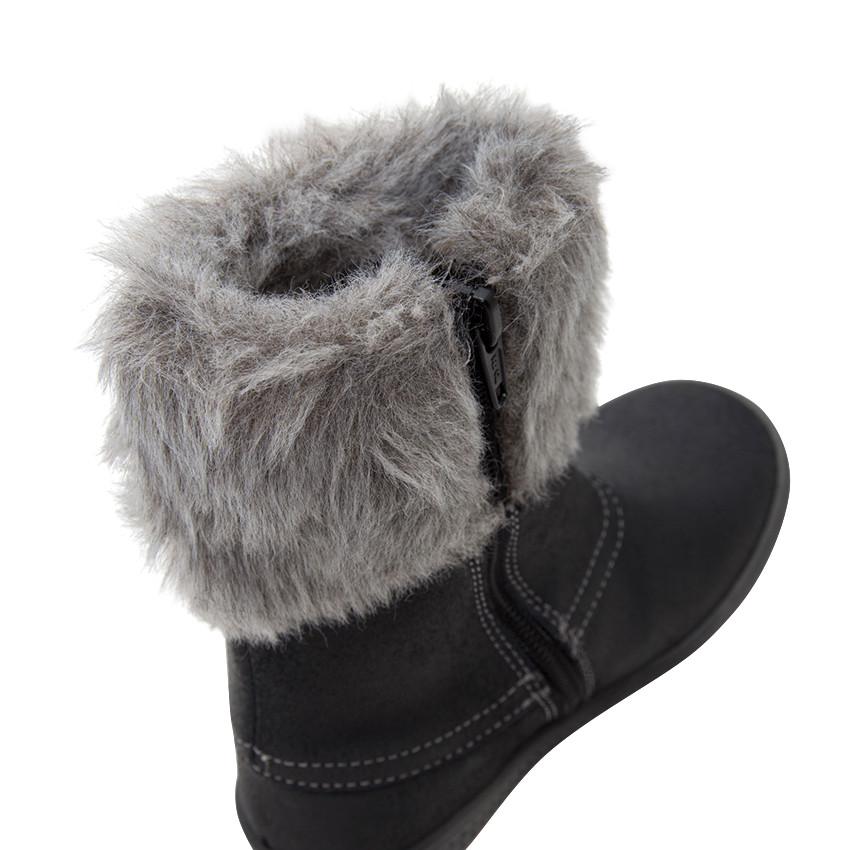 Δερμάτινες μπότες με συνθετική γούνα στο άνοιγμα  