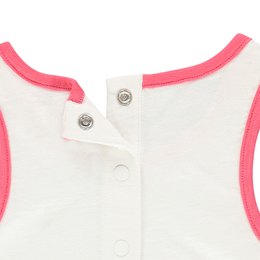 Αμάνικο φόρεμα από ζέρσεϊ slub ύφασμα με ρίγες και τυπωμένο ροζ φλαμίνγκο 