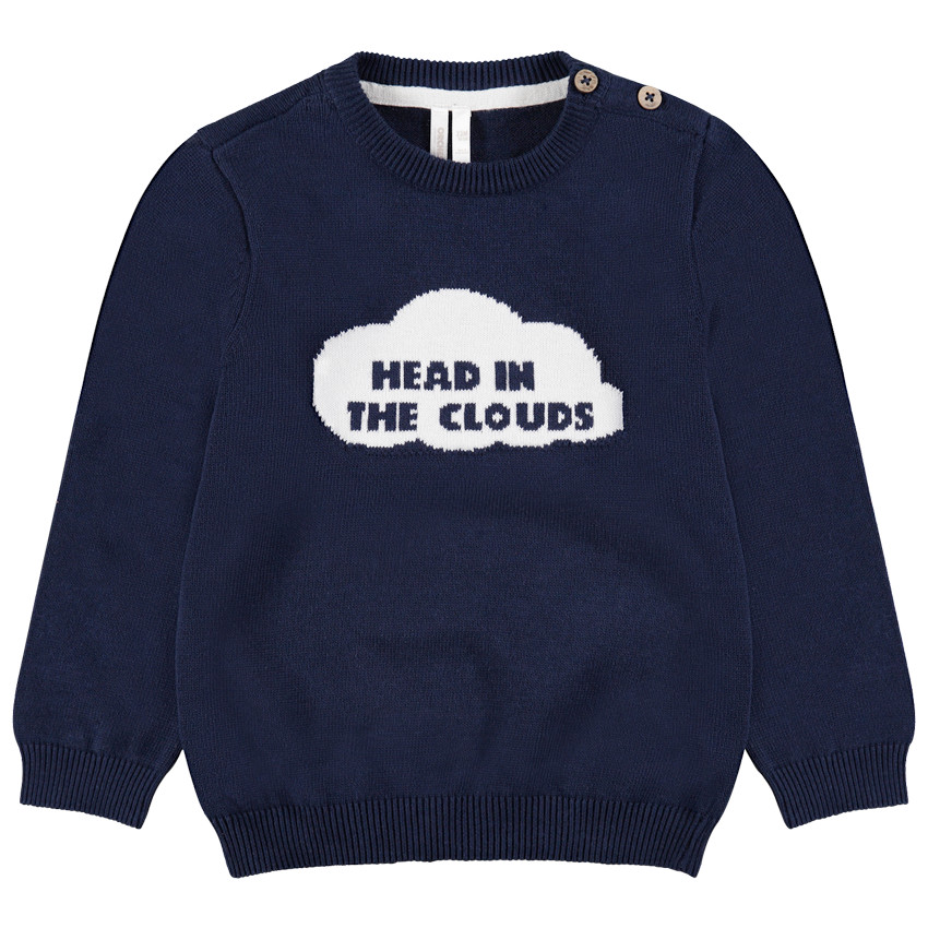 Πλεκτό πουλόβερ με διακοσμητικά στοιχεία μπροστά και άνοιγμα στην πλάτη 