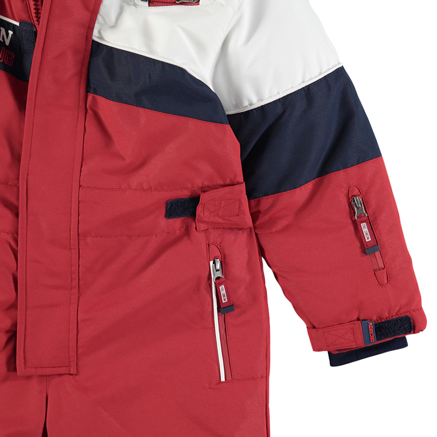 Τρίχρωμη ολόσωμη φόρμα του σκι με επένδυση μικροφλίς και φερμουάρ στις τσέπες 