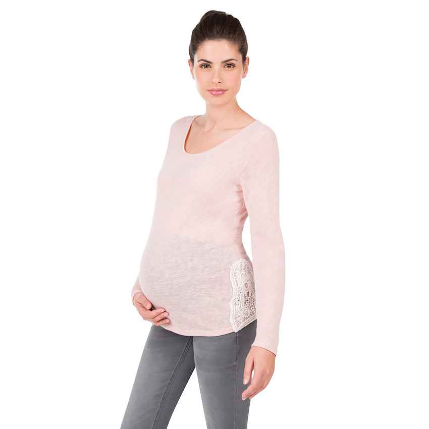Μακρυμάνικη μπλούζα εγκυμοσύνης με λεπτομέρεια δαντέλα 