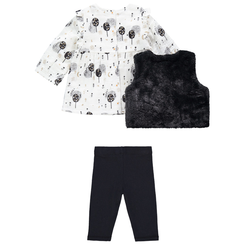 Ensemble 3 pièces avec tunique imprimée, gilet et legging print coeur 