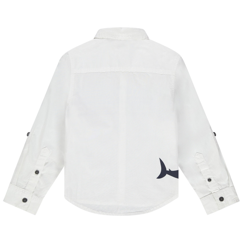 Μακρυμάνικο βαμβακερό πουκάμισο με ρίγες και στάμπα καρχαρία 