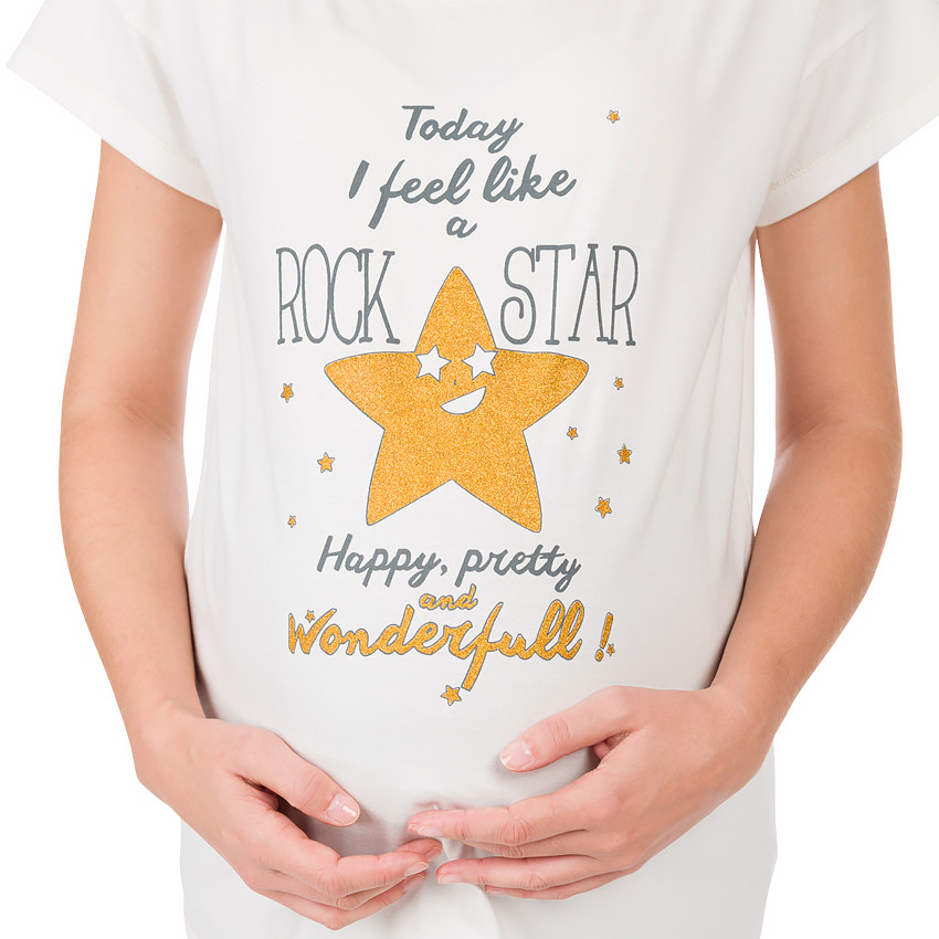Μπλούζα εγκυμοσύνης για το σπίτι με τυπωμένες φράσεις και αστέρι 