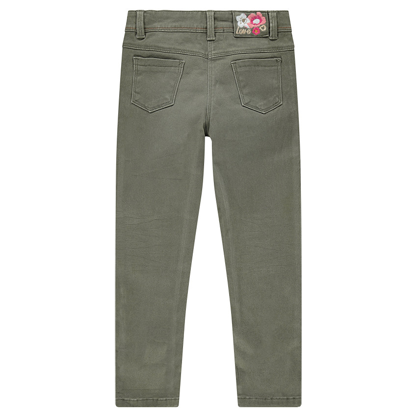 Χακί τζιν με used όψη και κεντημένα λουλούδια 