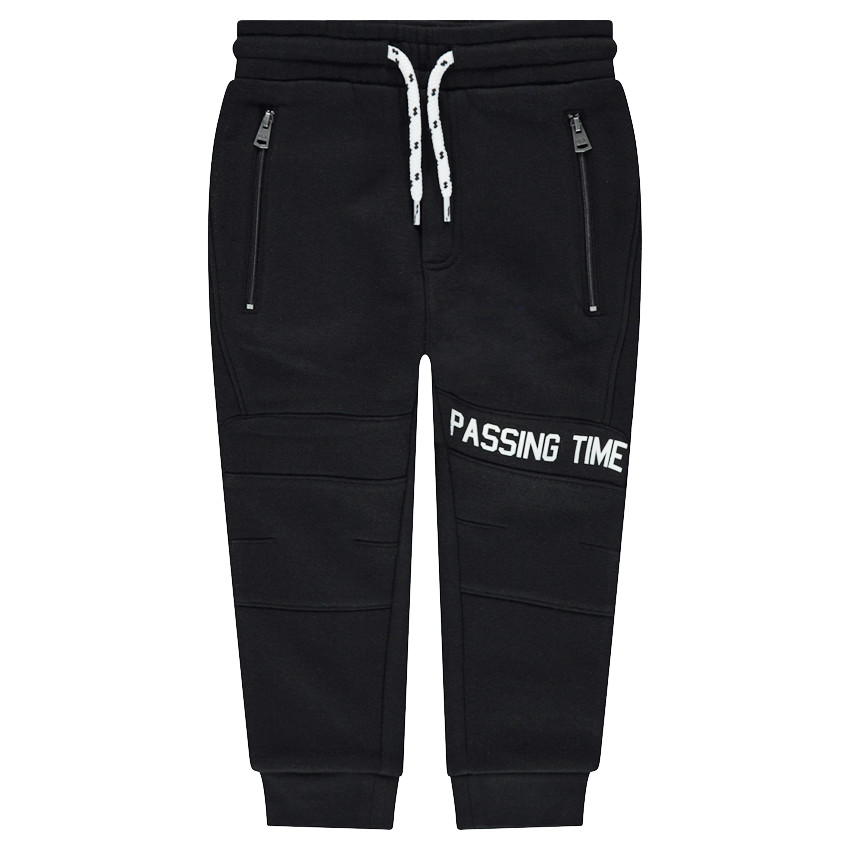 Φανελένιο παντελόνι φόρμας με τυπωμένη φράση και τσέπες με φερμουάρ 