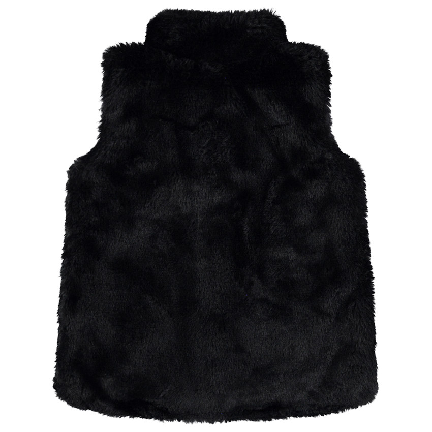 Αμάνικη ζακέτα από συνθετική γούνα με κεντημένο λουλούδι 