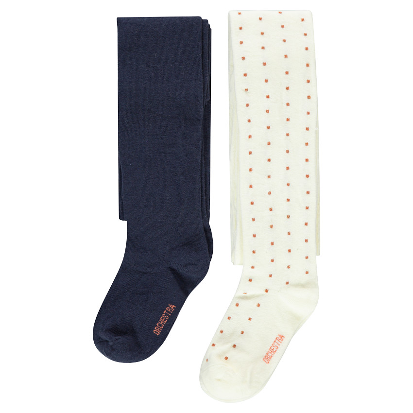 Σετ με 2 χοντρά καλσόν, ένα σε μπλε μαρίν και ένα λευκό πουά 