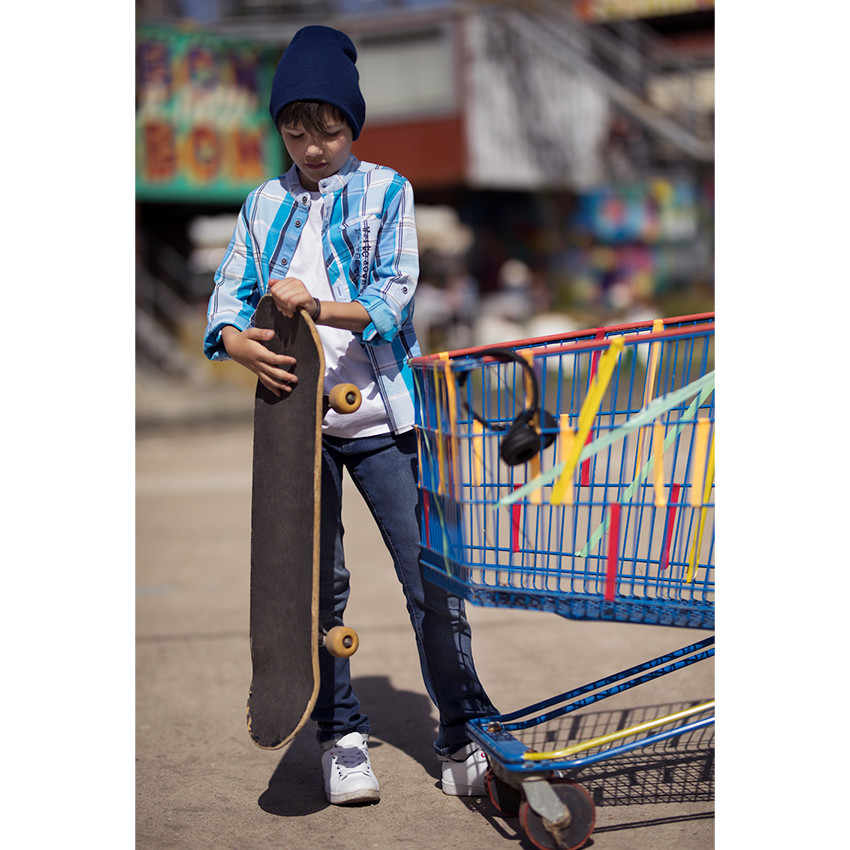 Παιδικά - Μακρυμάνικο καρό πουκάμισο με τυπωμένο κείμενο 