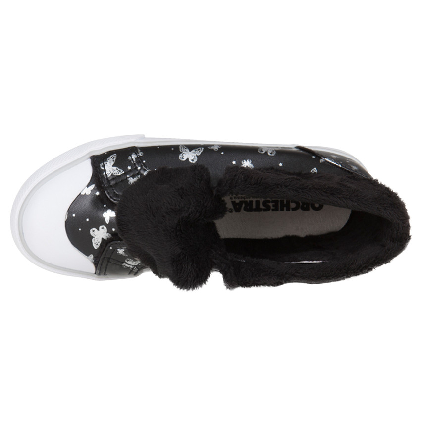 Μαύρα αθλητικά μποτάκια με μοτίβο πεταλούδες και ρεβέρ από sherpa 