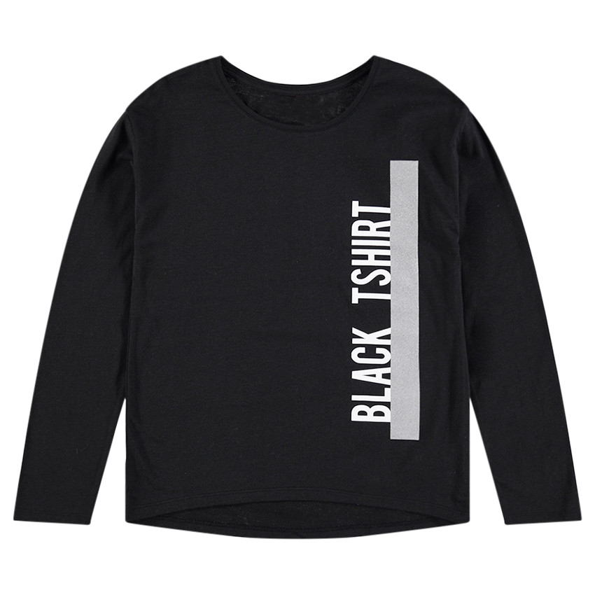 Παιδικά - Μαύρη μακρυμάνικη μπλούζα με τυπωμένο κείμενο 